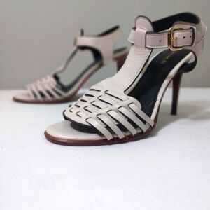 COACH 'Izzy' Genuine Leather Heeled Sandal in Chalk Sz 7B